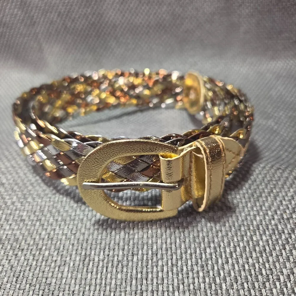 Vintage Women's Metallic Braided Belt Size Small Gold Copper Silver